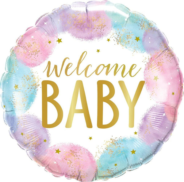 45cm Qualatex Welcome Baby Watercolour Foil Balloon - Everything Party