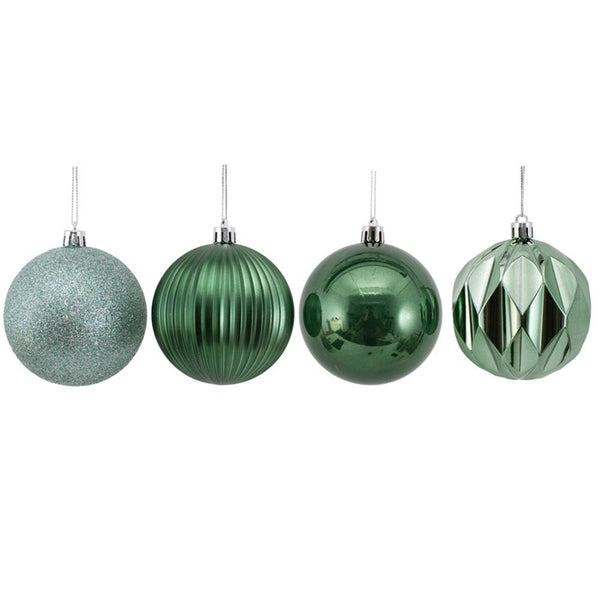 4pk Assorted 8cm Sage Green Baubles Christmas Tree Decor - Everything Party