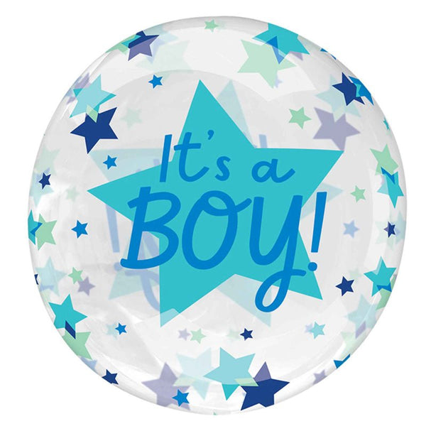 50cm Anagram Printed Clearz It's a Boy Stars Balloon - Everything Party