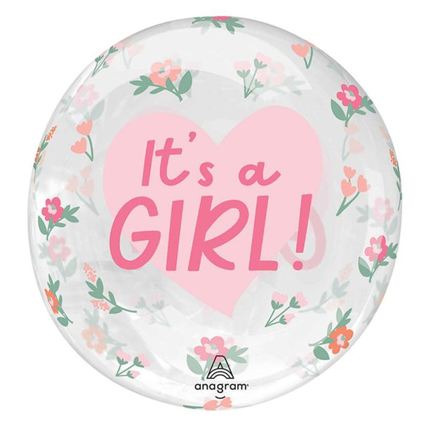 50cm Anagram Printed Clearz It's a Girl Floral Balloon - Everything Party