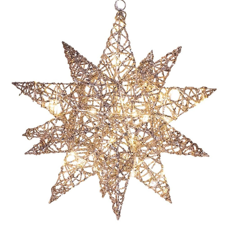 50cm Champagne Wire Glitter Celestial Star with LED Lights Tree Ornament - Everything Party