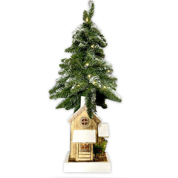 50cm Christmas Light Up Wooden Snowing House with Christmas Tree - Everything Party