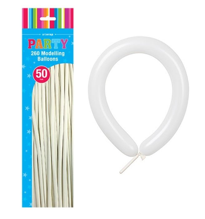 50pk Modelling Balloon 260Q - White - Everything Party