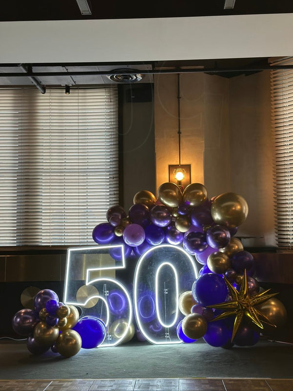 50th Birthday Balloon Garland with 1m LED Neon Number Lights - Everything Party