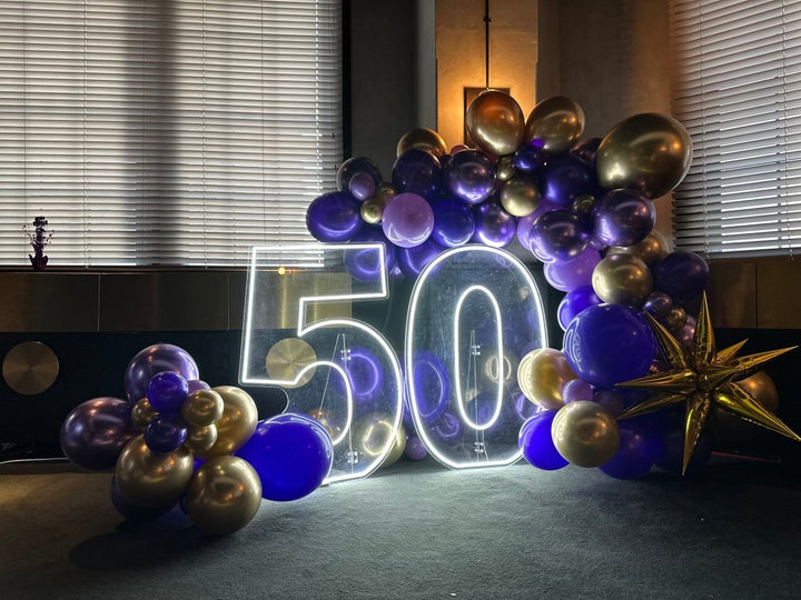 50th Birthday Balloon Garland with 1m LED Neon Number Lights - Everything Party