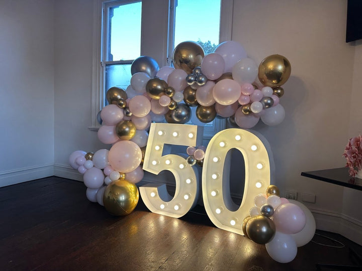 50th Birthday Balloon Garland with 1m LED Number Lights - Everything Party