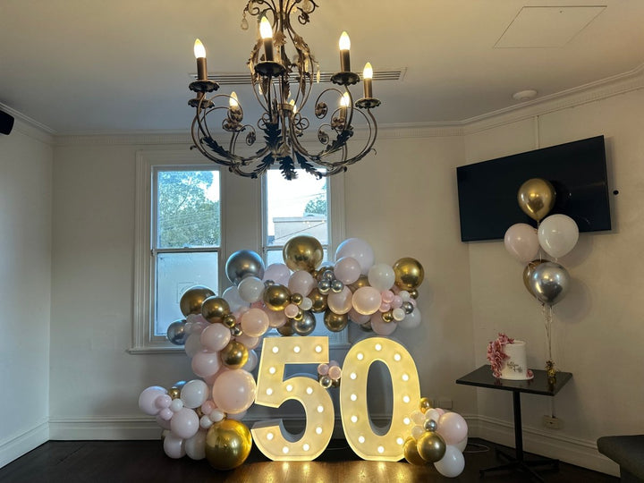 50th Birthday Balloon Garland with 1m LED Number Lights - Everything Party