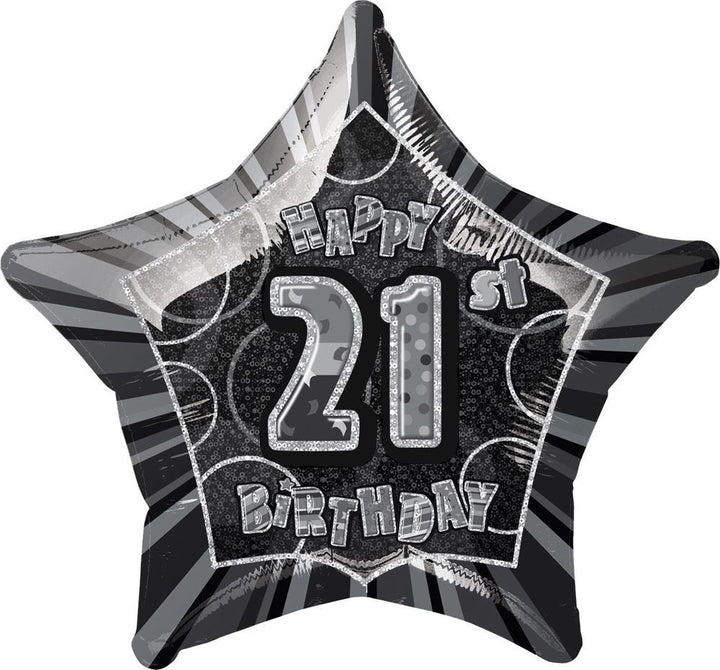  20" Happy 21st Birthday Foil Balloon Star Shape - (Blue, Pink, Black)