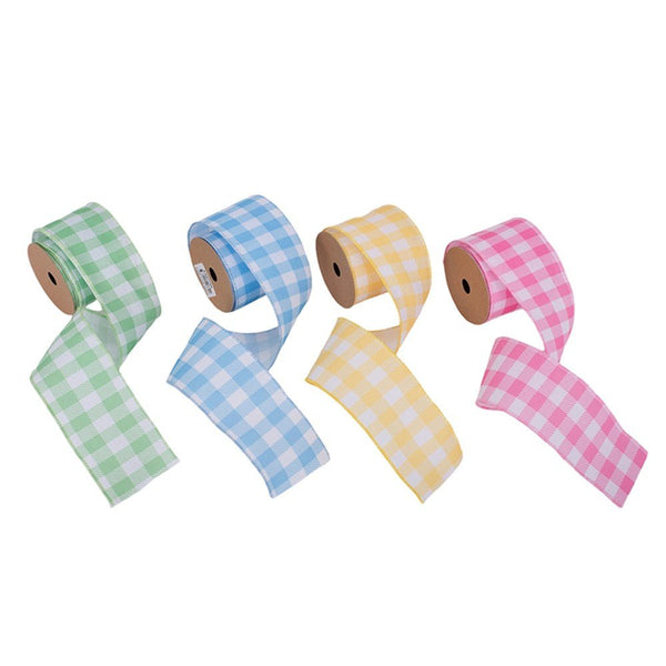 5m Pastel Gingham Easter Ribbon with Wire Edging - Everything Party