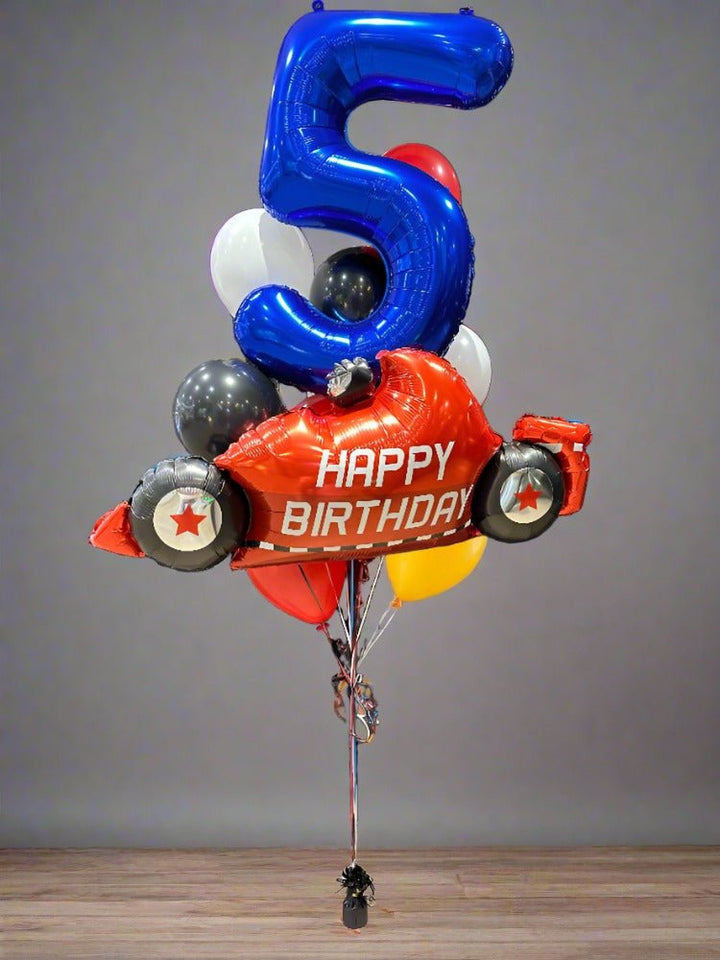 5th Birthday F1 Racing Car Helium Balloons Bouquet - Everything Party