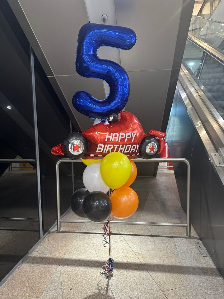 5th Birthday F1 Racing Car Helium Balloons Bouquet - Everything Party