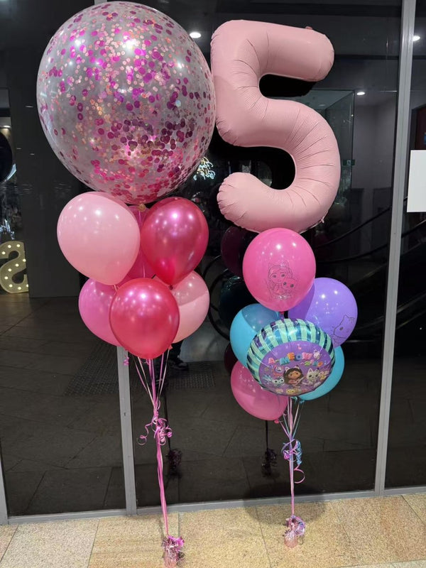 5th Birthday Gabby’s Dollhouse Theme Confetti Helium Balloon Bouquet - Everything Party