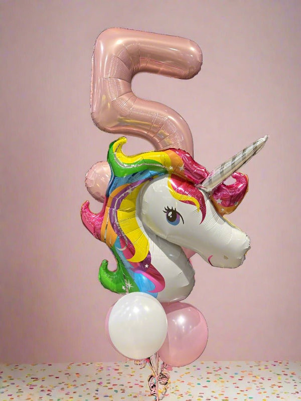 5th Birthday Girl Rainbow Unicorn Foil Balloon Bouquet - Everything Party