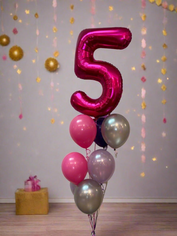 5th Birthday Number Shape Foil with Pink Purple Latex Balloon Bouquet - Everything Party