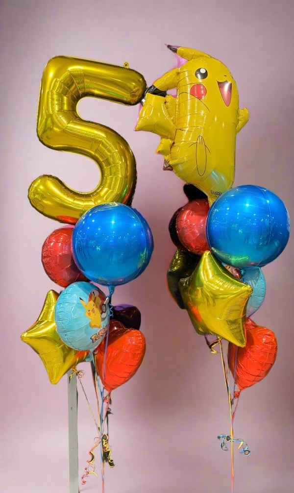 5th Birthday Pokemon Pikachu Foil Balloon Bouquet - Everything Party