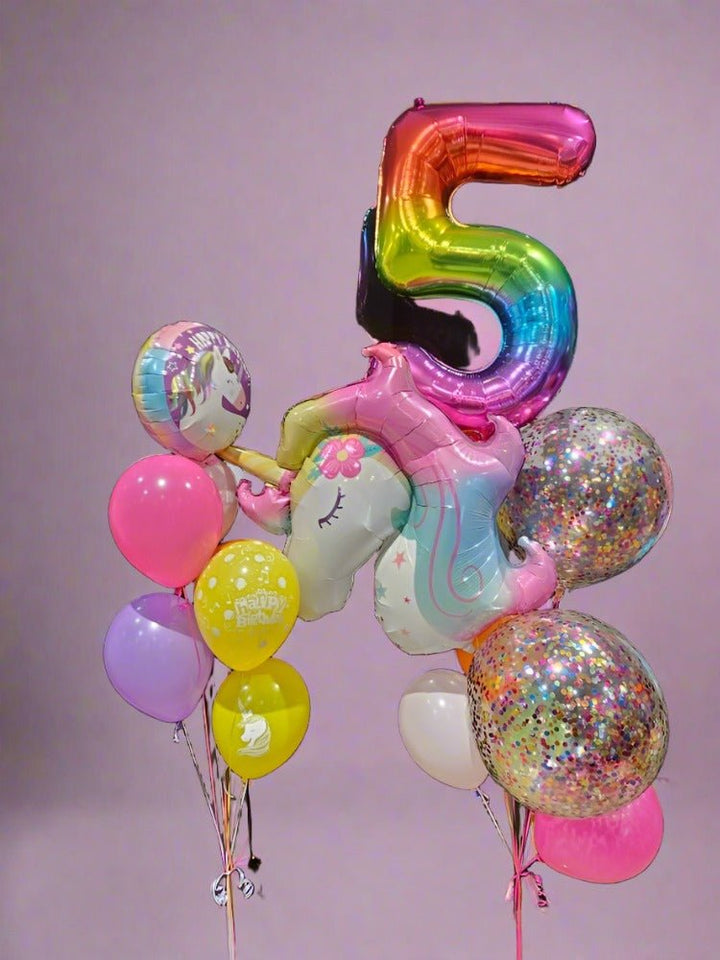 5th Birthday Rainbow Unicorn Foil Balloon Bouquet - Everything Party