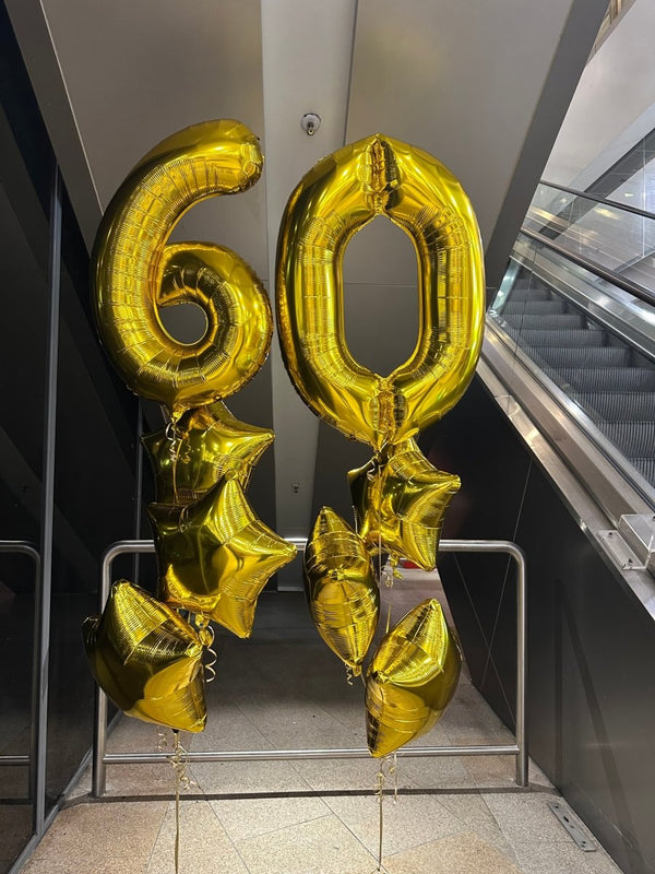 60th Birthday Jumbo Foil Number Helium Balloon Bouquet - Everything Party