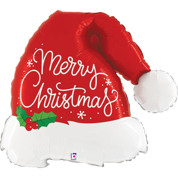 69cm Betallic Santa Hat with Merry Christmas Foil Shape Balloon - Everything Party