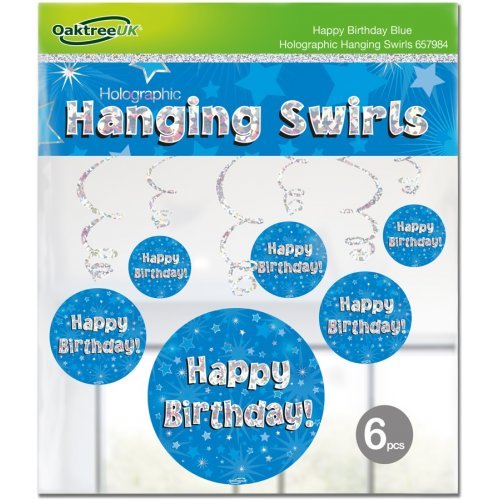 6pcs Holographic Happy Birthday Blue Hanging Swirls - Everything Party