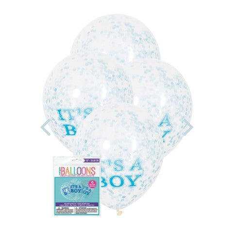 6pk 30cm It's a Boy Blue Confetti Balloons - Everything Party