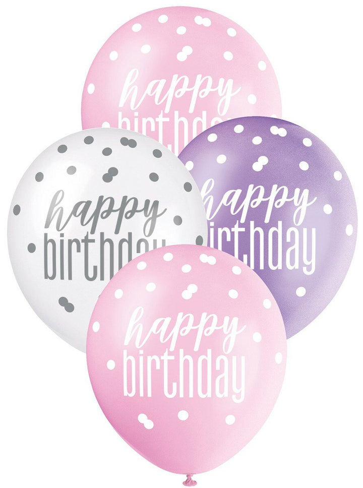 6pk Assorted Pink Purple Latex Balloon - Happy Birthday - Everything Party