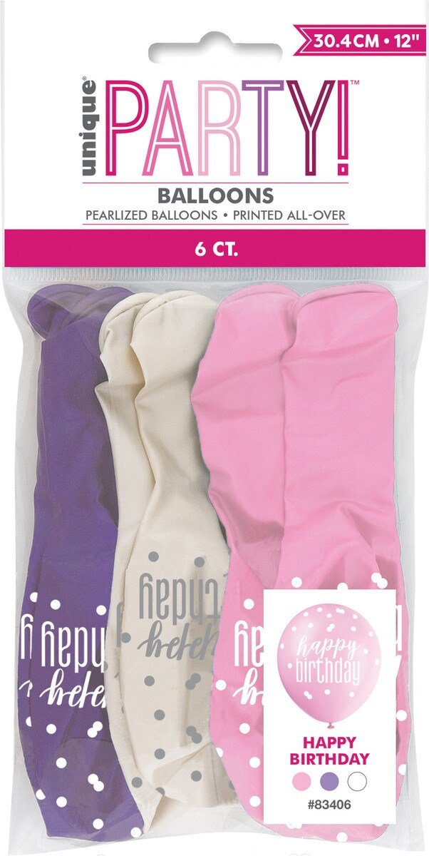 6pk Assorted Pink Purple Latex Balloon - Happy Birthday - Everything Party