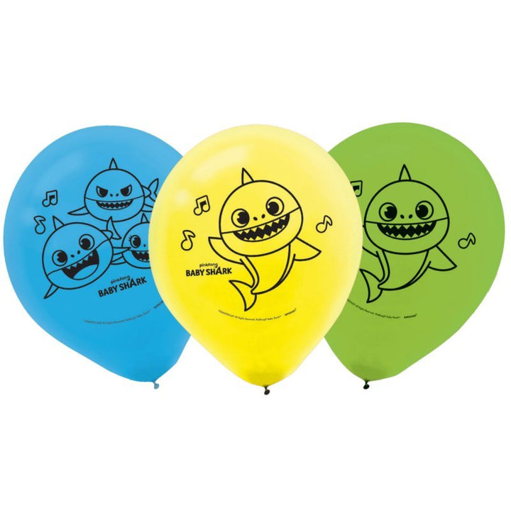 6pk Baby Shark Printed Latex Balloon 30cm - Everything Party