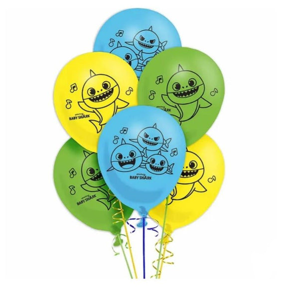 6pk Baby Shark Printed Latex Balloon 30cm - Everything Party