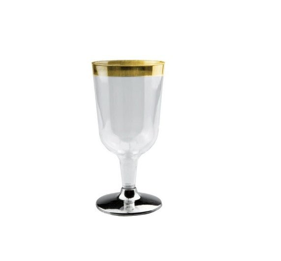 6pk Gold Trimmed Plastic Wine Glass - Everything Party