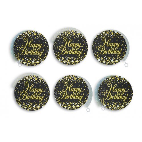 6pk Hanging Swirl Decoration Sparkling Happy Birthday - Black Gold - Everything Party