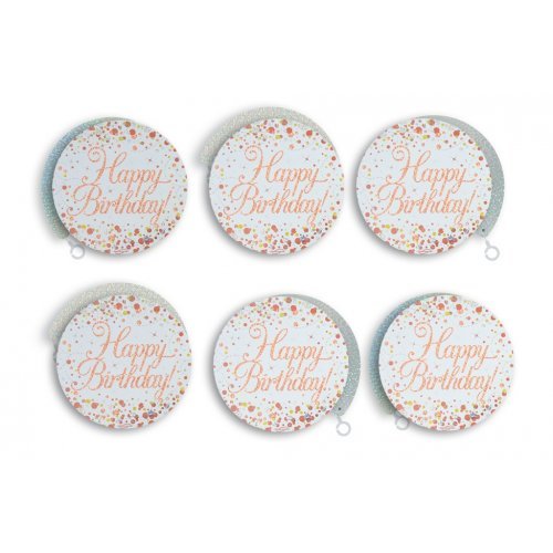 6pk Hanging Swirl Decoration Sparkling Happy Birthday - Rose Gold - Everything Party