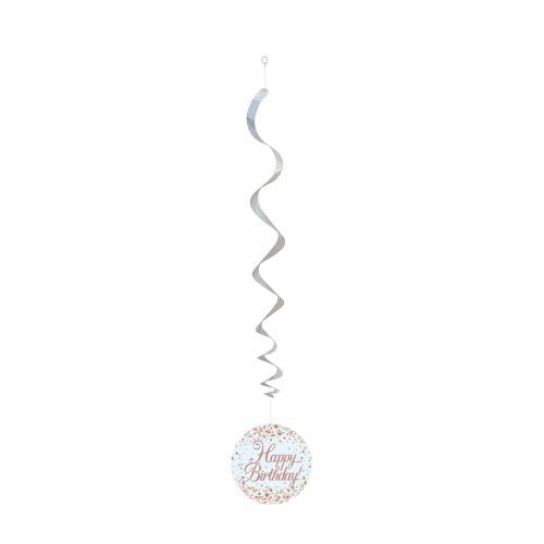 6pk Hanging Swirl Decoration Sparkling Happy Birthday - Rose Gold - Everything Party