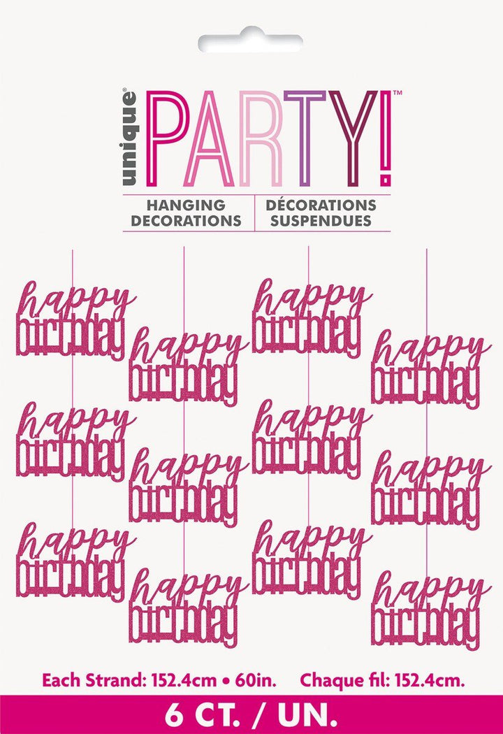 6pk Hot Pink Glitz Happy Birthday Hanging Decorations - Everything Party