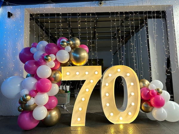 70th Birthday Balloon Garland with 1m LED Number Lights - Everything Party