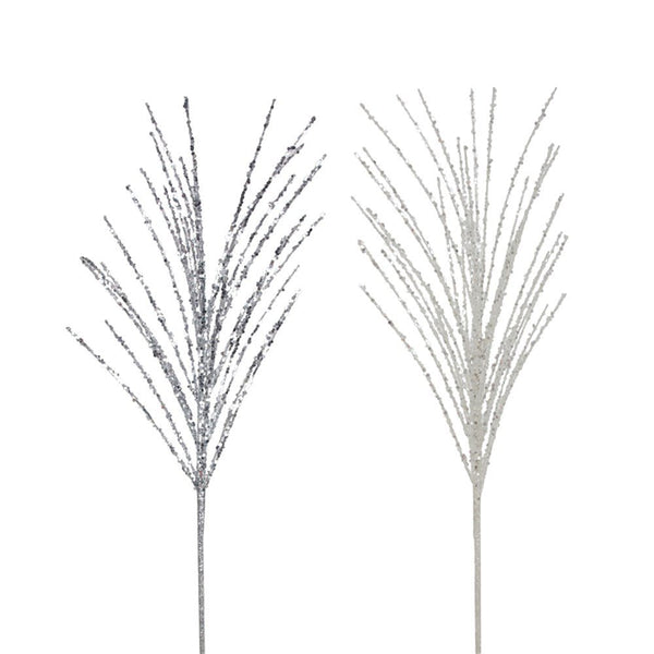 71cm Stem Floral Christmas Decor Silver & White Glitter Spray - Everything Party