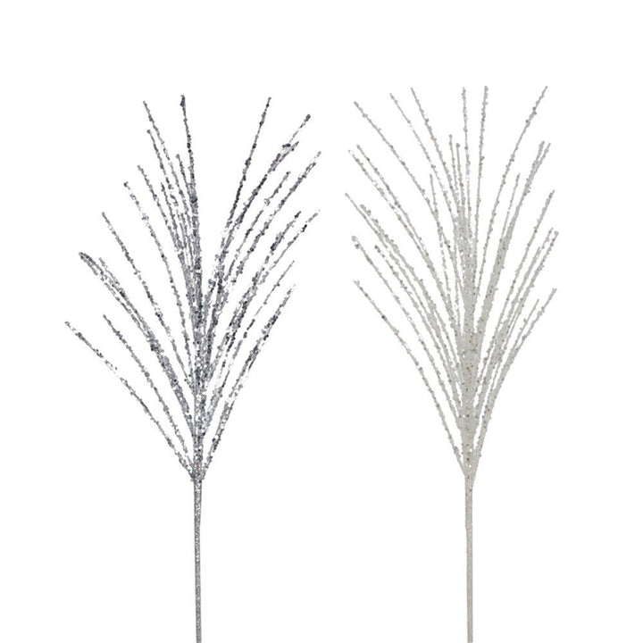71cm Stem Floral Christmas Decor Silver & White Glitter Spray - Everything Party