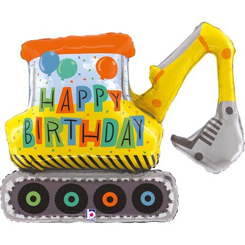 79cm Betallic Construction Excavator Happy Birthday Shape Foil Balloon - Everything Party