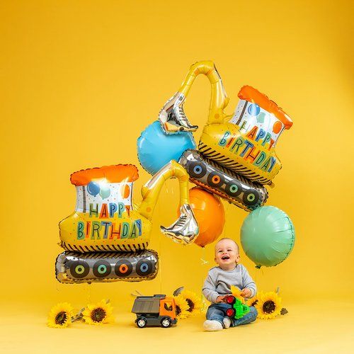 79cm Betallic Construction Excavator Happy Birthday Shape Foil Balloon - Everything Party