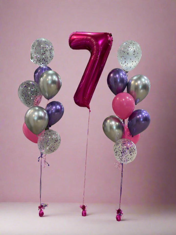 7th Birthday Confetti Balloon and Number Balloon Arrangement - Everything Party