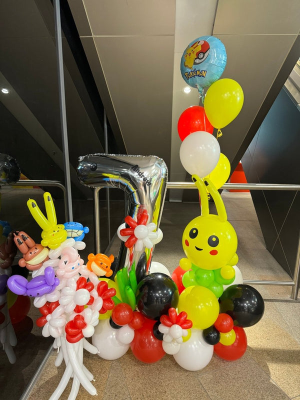 7th Birthday Pokemon Pikachu Theme Helium Balloon with Floor Arrangement - Everything Party