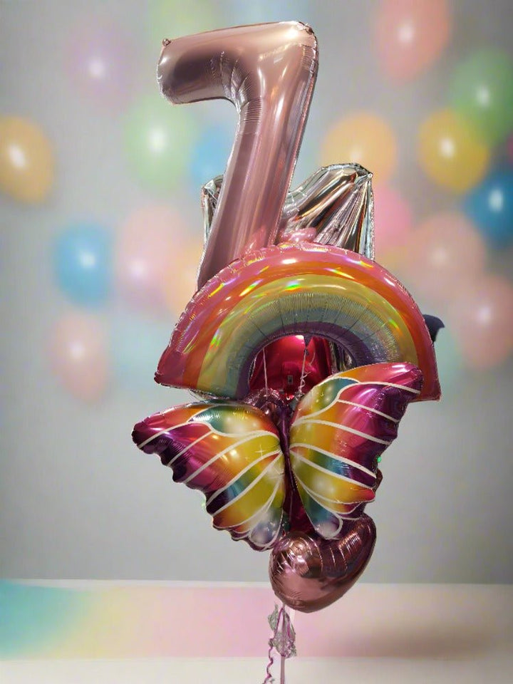 7th Rainbow & Butterfly Helium Balloon Arrangement - Everything Party