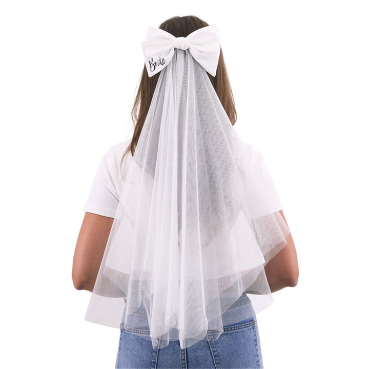 80cm Bride Bow Knot Veil with Hair Clip – White Hen Party & Bridal Shower Accessory - Everything Party