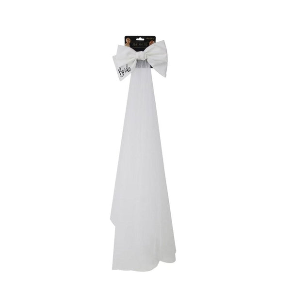 80cm Bride Bow Knot Veil with Hair Clip – White Hen Party & Bridal Shower Accessory - Everything Party