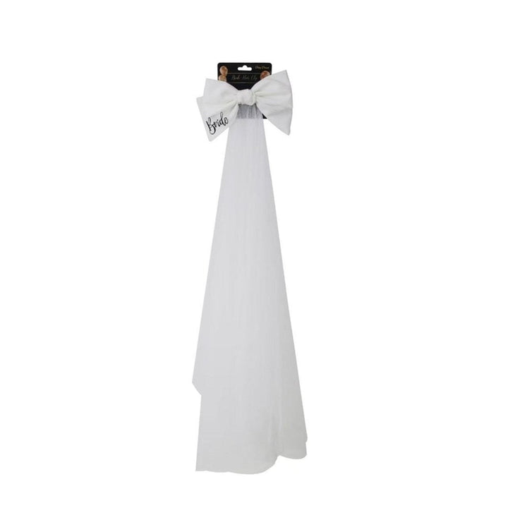 80cm Bride Bow Knot Veil with Hair Clip – White Hen Party & Bridal Shower Accessory - Everything Party