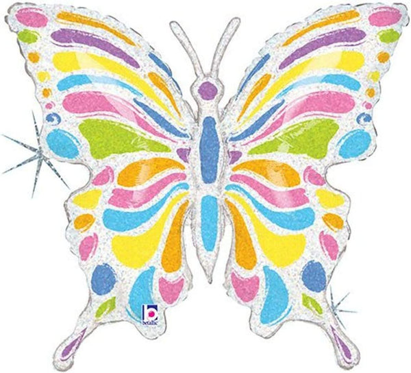 83cm Betallic SuperShape Holographic Pastel Butterfly Foil Balloon - Everything Party