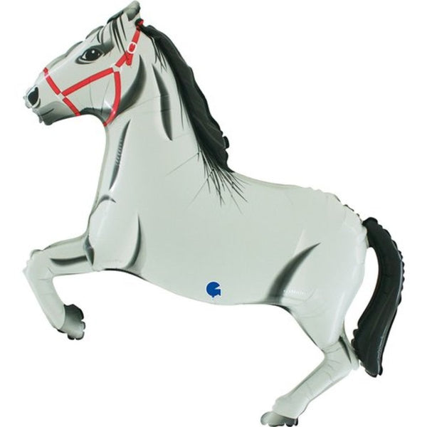 86cm Grabo Supershape Racing Horse Foil Balloon - White - Everything Party