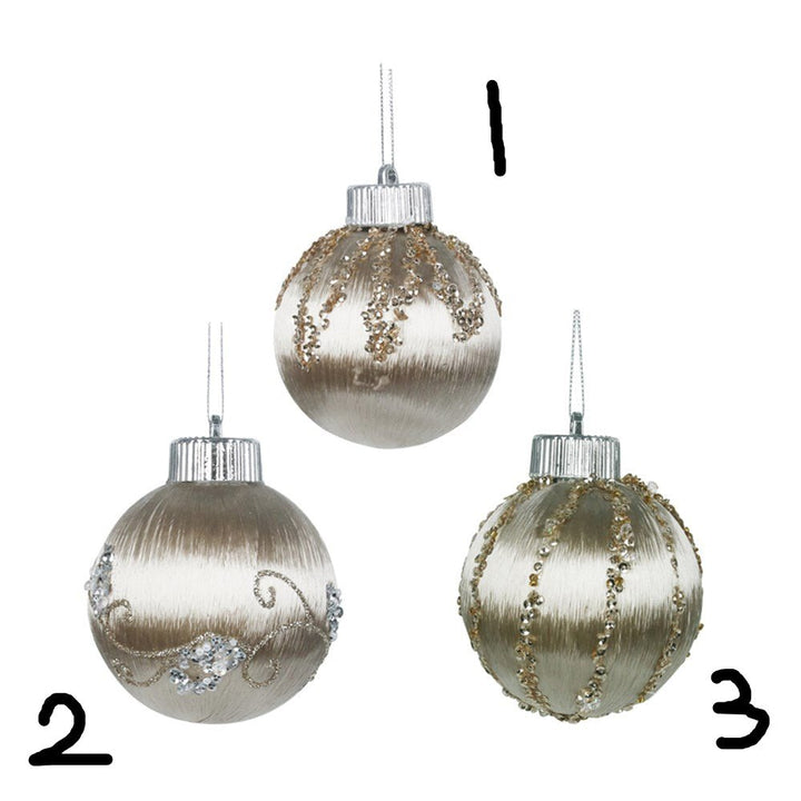 8cm Champagne Thread Baubles with Glitter Finish - Everything Party