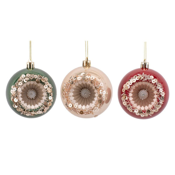 8cm Shatterproof Bauble Christmas Tree Decor – Red, Pearl Champagne & Emerald Green - Everything Party