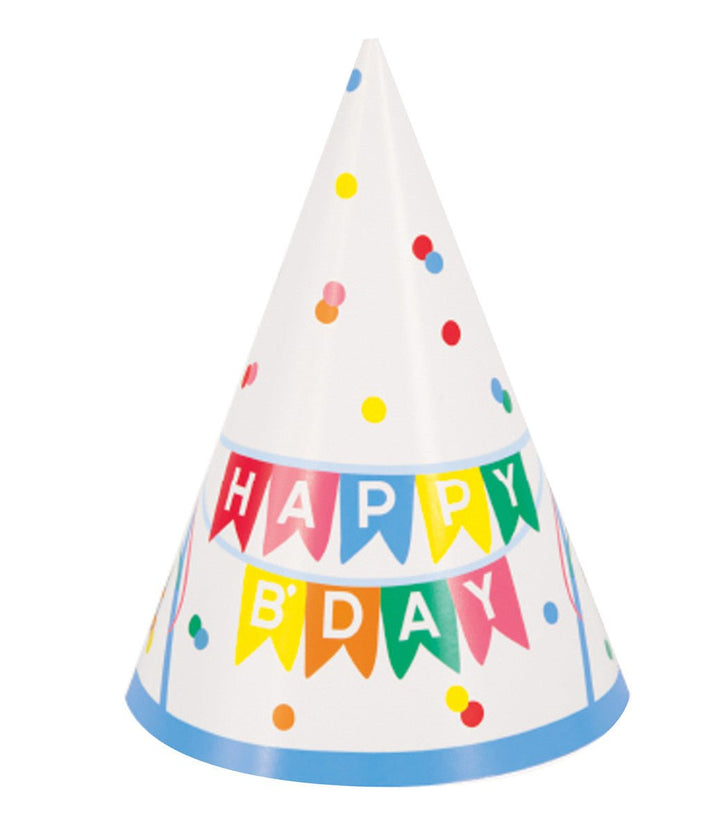 8pk Bold Rainbow Birthday Party Hats - Everything Party