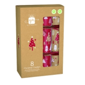 8pk Eco - Friendly Kraft Christmas Crackers – Red & Kraft Tree Design - Everything Party
